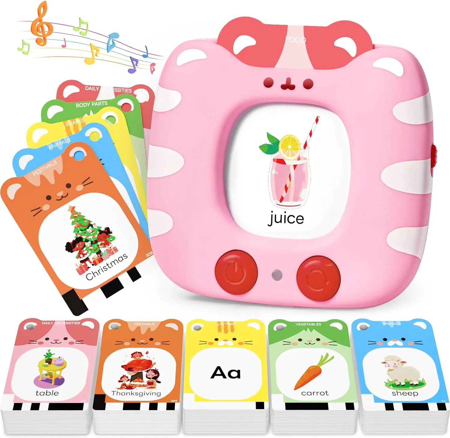 JoyCat Talking Flash Cards for Toddlers 1-5 Clear Voice & Thick Cards & Easy to Slide in and Out, Independent Play & Speech Development Toys, 20 Topics Including Numbers & Letters & Songs