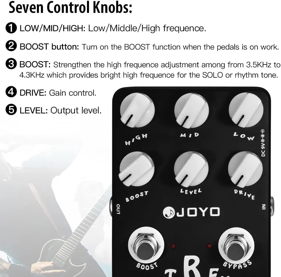 JOYO Metal Distortion Pedal with 3 Band EQ and Low-Mid-High Gain Boost for Electric Guitar Effect - Bypass (Extreme Metal JF-17)
