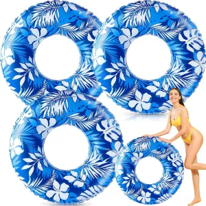 Jumbo Float Tube 47.24 Inches Inflatable Pool Floats Large Pool Tube Tropical Leaves Inflatable Tube Blue White Pool Rings Beach Swimming Ring for Adults Summer Supplies