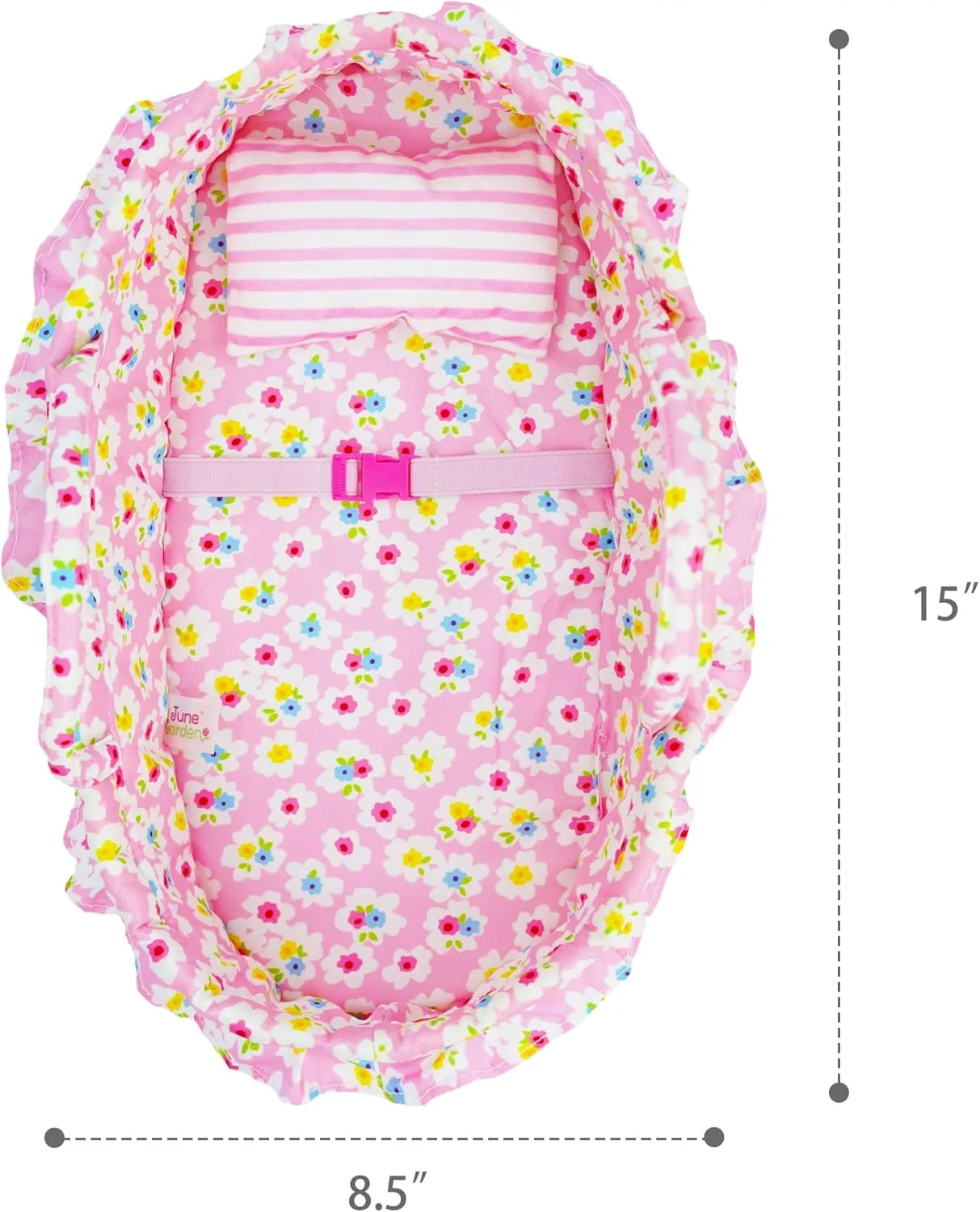June Garden Cozy Dream Doll Bassinet - Baby Doll Portable Carrier - Fits for American Girl Dolls up to 14" - Soft Pillow & Safety Buckle Included