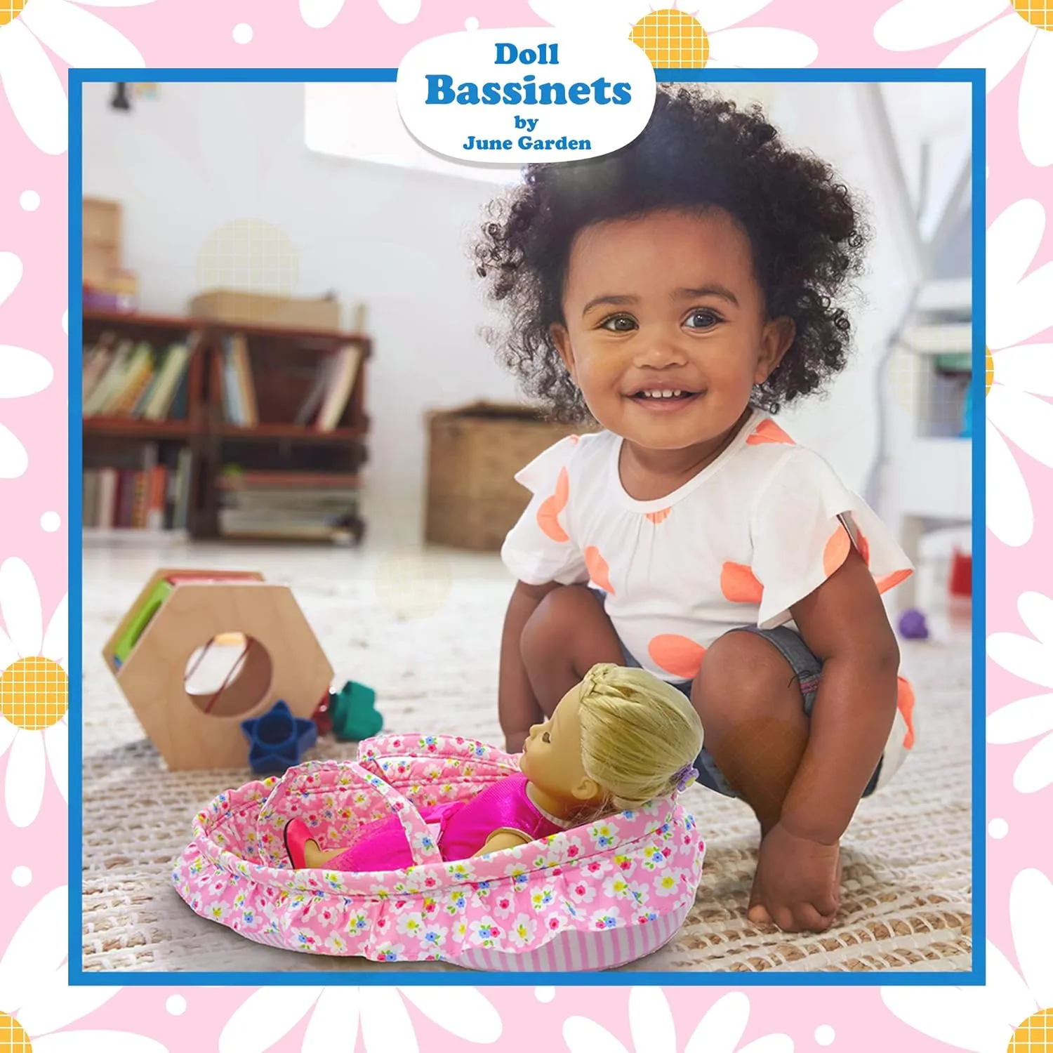 June Garden Cozy Dream Doll Bassinet - Baby Doll Portable Carrier - Fits for American Girl Dolls up to 14" - Soft Pillow & Safety Buckle Included