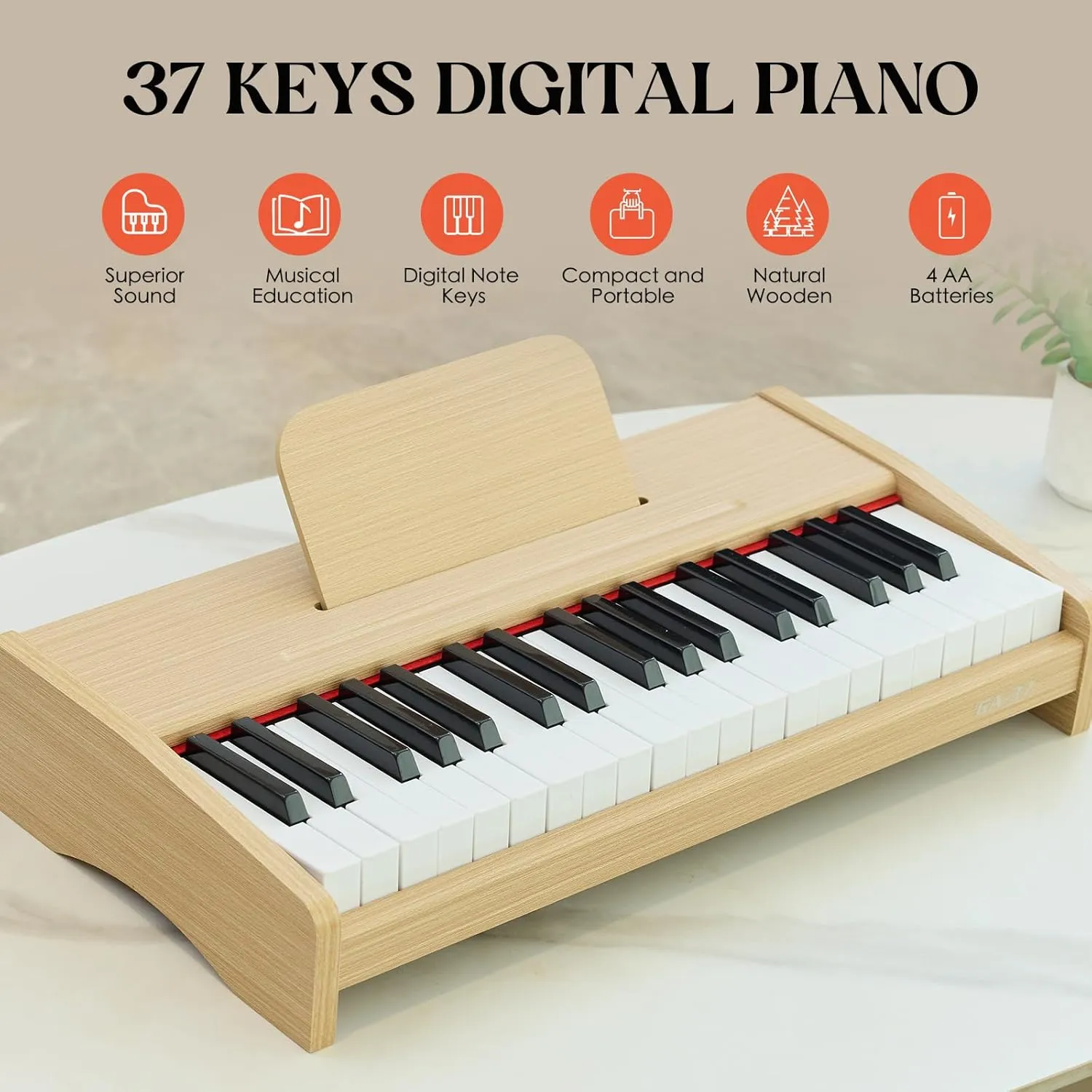 Kids Piano Keyboard, 37 Keys Digital Piano for Children, Toddler Music Educational Instrument Toy Wood Piano for 3  Girls and Boys