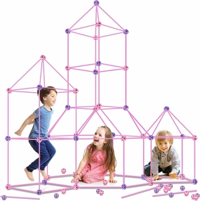 Kids Fort Building Kit 120 Pieces Construction STEM Toys for 5 6 7 8 9 10 11 12 Years Old Boys and Girls Ultimate Forts Builder Gift Build DIY Educational Learning Toy for Indoor Outdoor(Purple Pink)