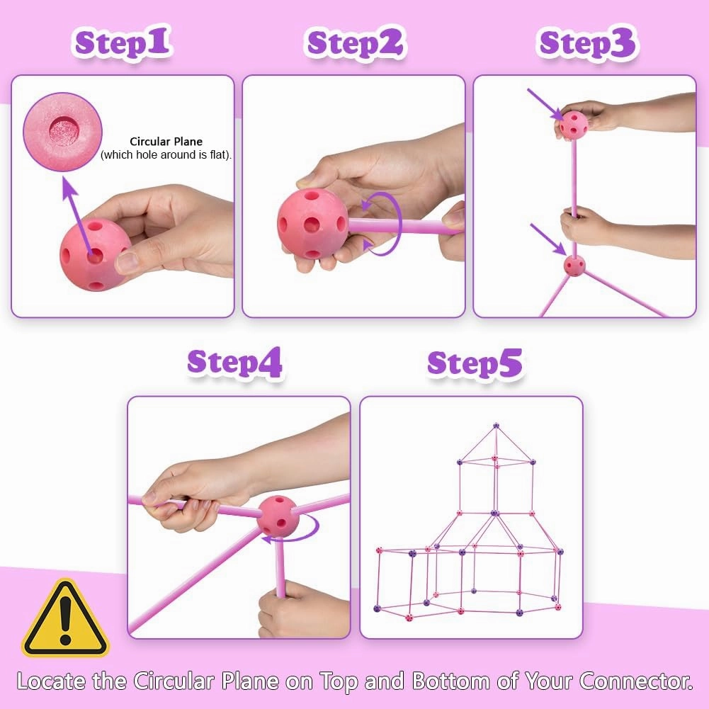 Kids Fort Building Kit 120 Pieces Construction STEM Toys for 5 6 7 8 9 10 11 12 Years Old Boys and Girls Ultimate Forts Builder Gift Build DIY Educational Learning Toy for Indoor Outdoor(Purple Pink)