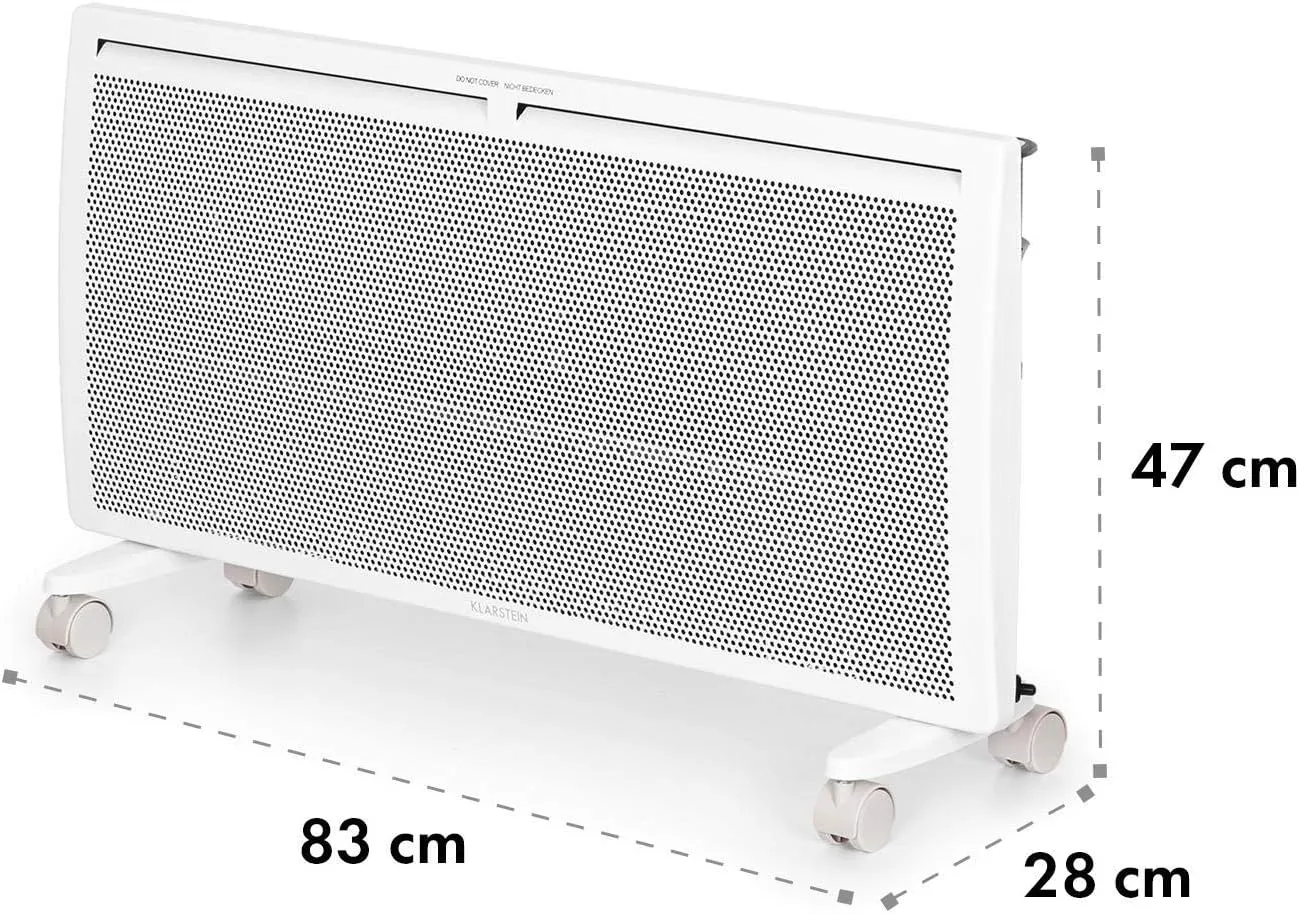 Klarstein Hot Spot SlimCurve Double 2-in-1 Convection and Infrared Heater, Overheat Protection, Weekly Timer, Wall or Stand Mounting with 2 Rolling Legs, Sheet Steel, 2000 W, White