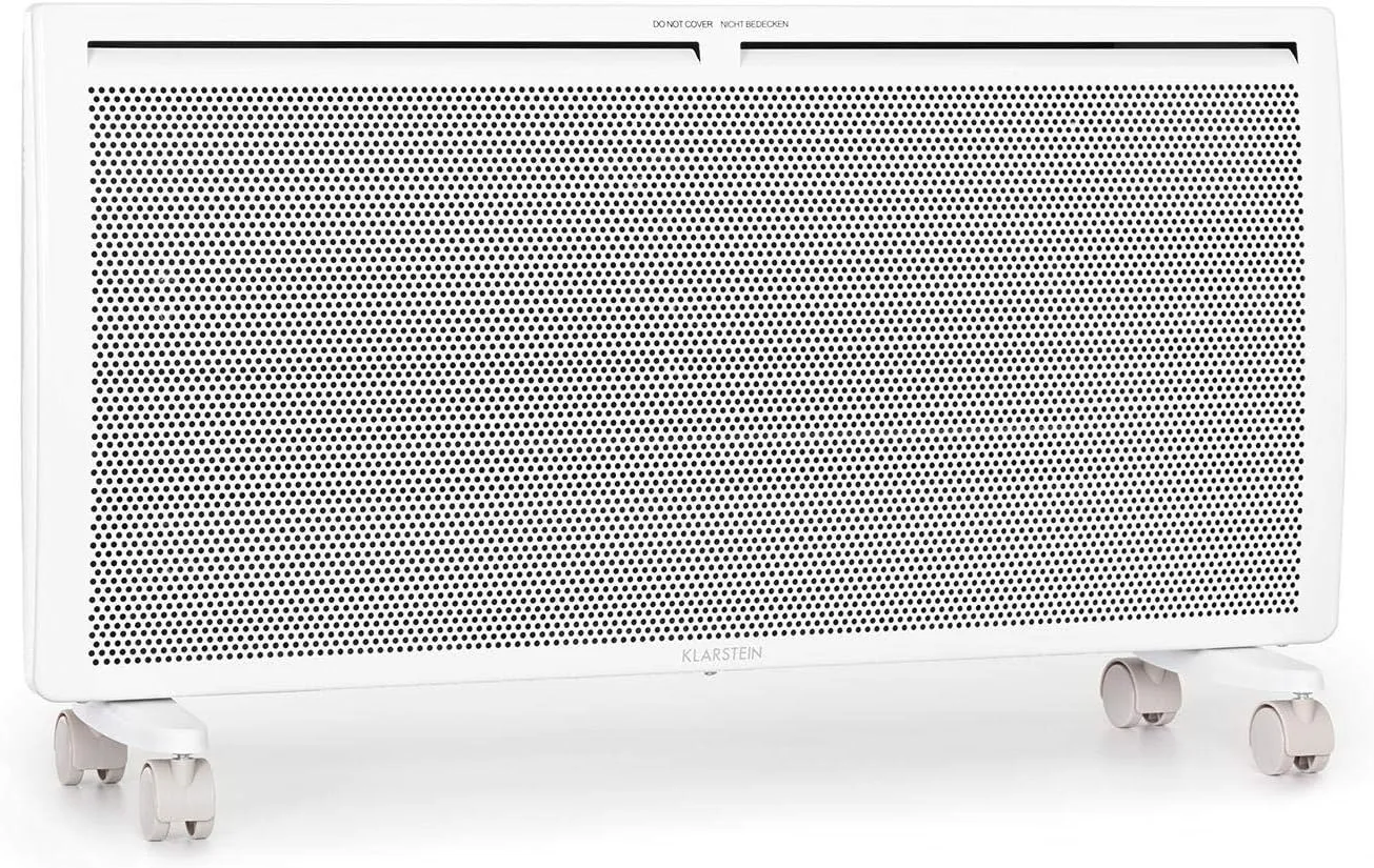 Klarstein Hot Spot SlimCurve Double 2-in-1 Convection and Infrared Heater, Overheat Protection, Weekly Timer, Wall or Stand Mounting with 2 Rolling Legs, Sheet Steel, 2000 W, White