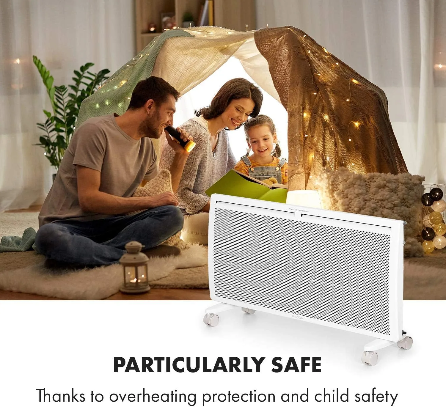 Klarstein Hot Spot SlimCurve Double 2-in-1 Convection and Infrared Heater, Overheat Protection, Weekly Timer, Wall or Stand Mounting with 2 Rolling Legs, Sheet Steel, 2000 W, White