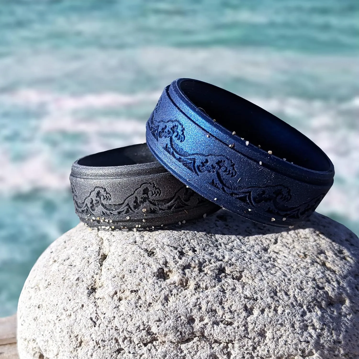 Knot Theory Silicone Ring for Men – Mountain, Waves, Forest Engraving - 8mm Bandwidth Breathable Comfort Fit