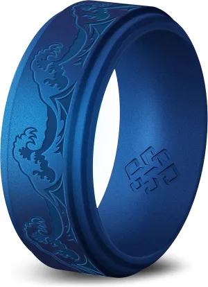 Knot Theory Silicone Ring for Men – Mountain, Waves, Forest Engraving - 8mm Bandwidth Breathable Comfort Fit