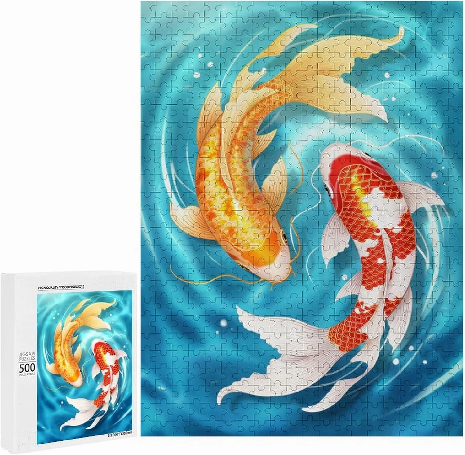 Koi Fish - 500-Piece Wooden Jigsaw Puzzles, Vibrant and Elegant Koi Fish Designs, Challenging and Detailed Puzzle for Adults & Families, Ideal Gift for Puzzle Enthusiasts