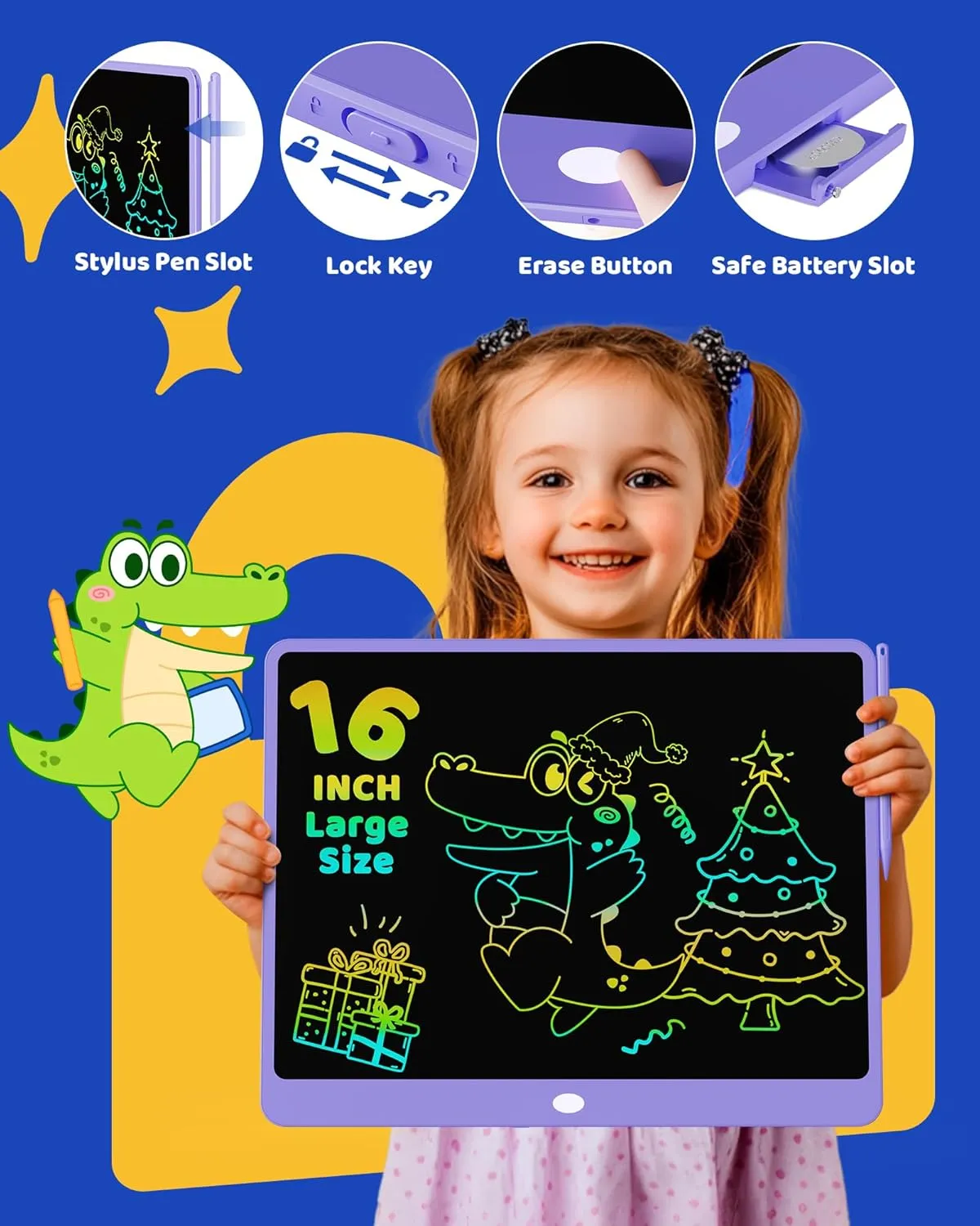 KOKODI LCD Writing Tablet for Kids 16 Inch Colorful Doodle Board, Electronic Drawing Tablet Drawing Pad for Kids, Educational and Learning Kids Toys Gifts for 3 4 5 6 7 8 Year Old Boys and Girls