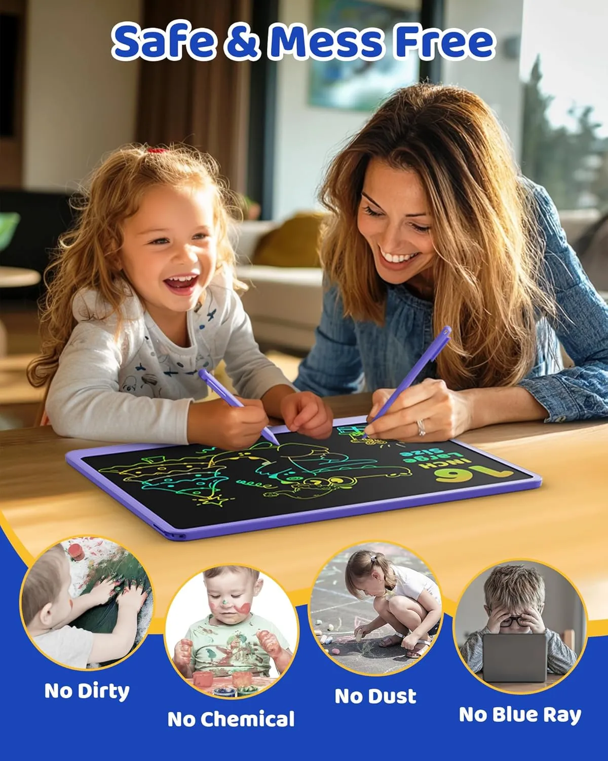 KOKODI LCD Writing Tablet for Kids 16 Inch Colorful Doodle Board, Electronic Drawing Tablet Drawing Pad for Kids, Educational and Learning Kids Toys Gifts for 3 4 5 6 7 8 Year Old Boys and Girls