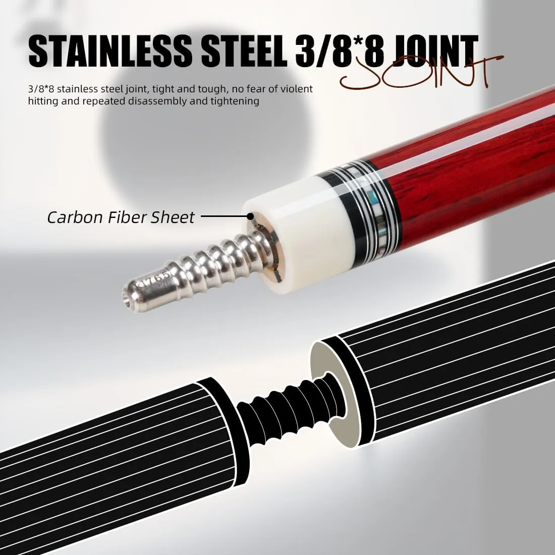 KONLLEN Carbon Fiber Pool Cue AXA Series Handmade Inlay Cues Stick for Tournament-Level Competitions Low Deflection Pool Stick for Professional Players (Accurate, Stable, Easy to Control)