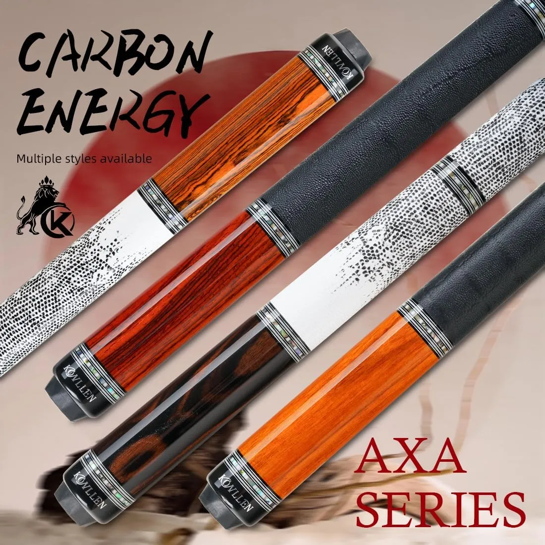 KONLLEN Carbon Fiber Pool Cue AXA Series Handmade Inlay Cues Stick for Tournament-Level Competitions Low Deflection Pool Stick for Professional Players (Accurate, Stable, Easy to Control)
