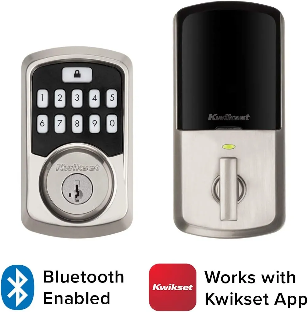 Kwikset 99420-001 Aura Bluetooth Programmable Keypad Door Lock Deadbolt Featuring SmartKey Security, Satin Nickel