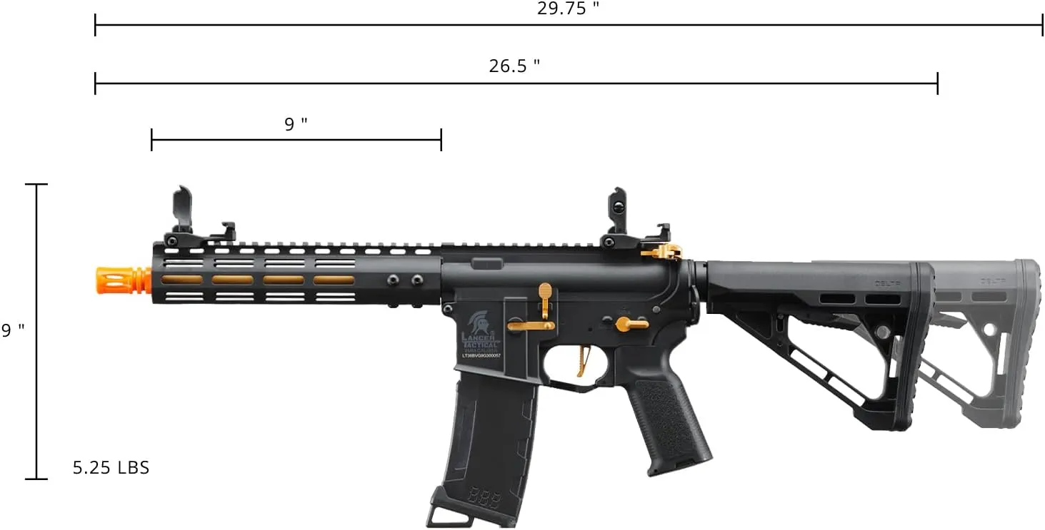 Lancer Tactical Gen 3 Archonn 9'' Lightweight Durable Polymer M4 Airsoft MLOK AEG w/High Speed Mid Cap with Programmable Trigger (ETU & MOSFET)
