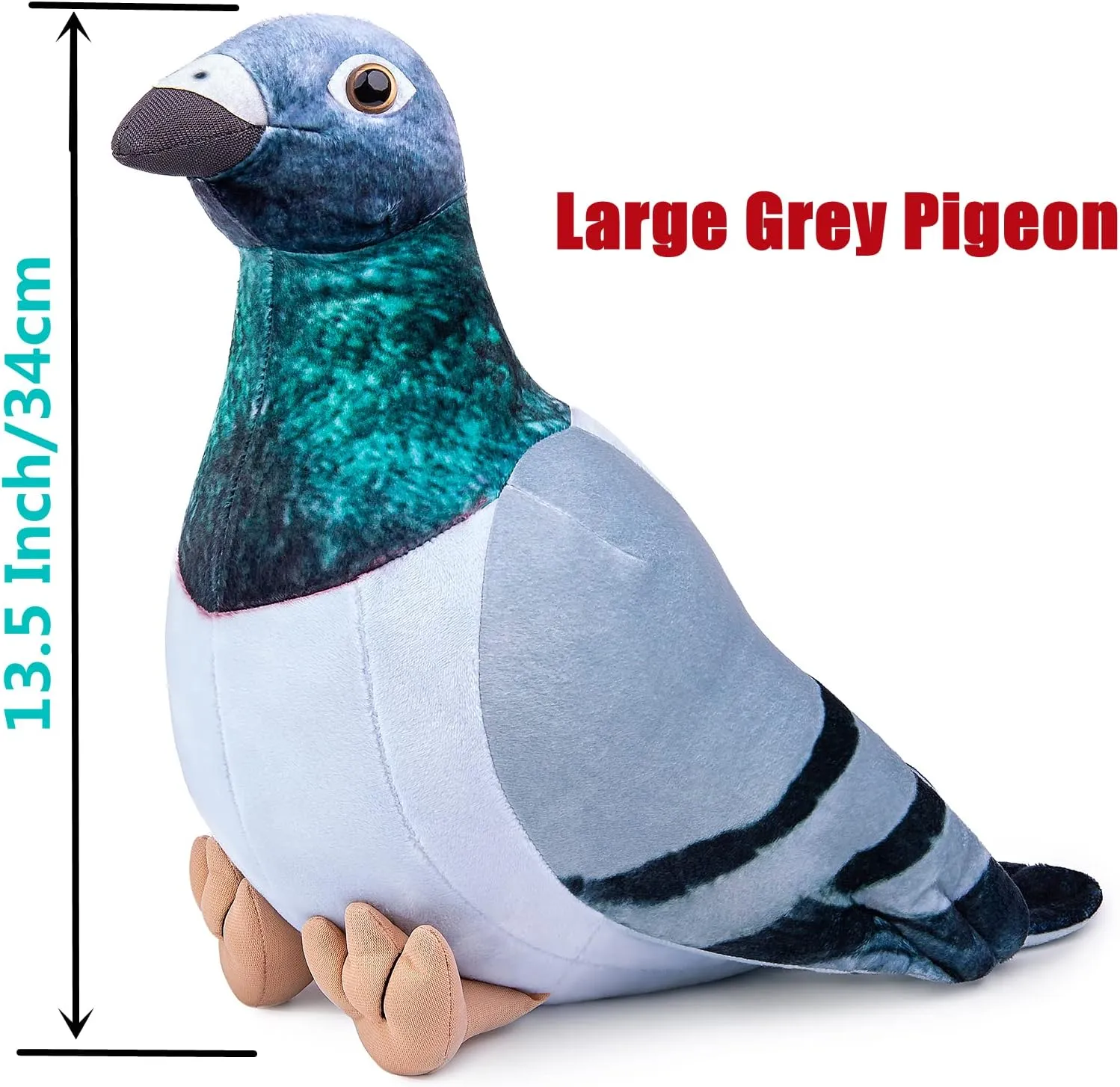 Large Grey Pigeon Plush Toy - Lifelike 13.5" Grey Rock Columba Rupestris Stuffed Animal, Cute Rock Pigeon Plush Toy as Gift for Your Friends