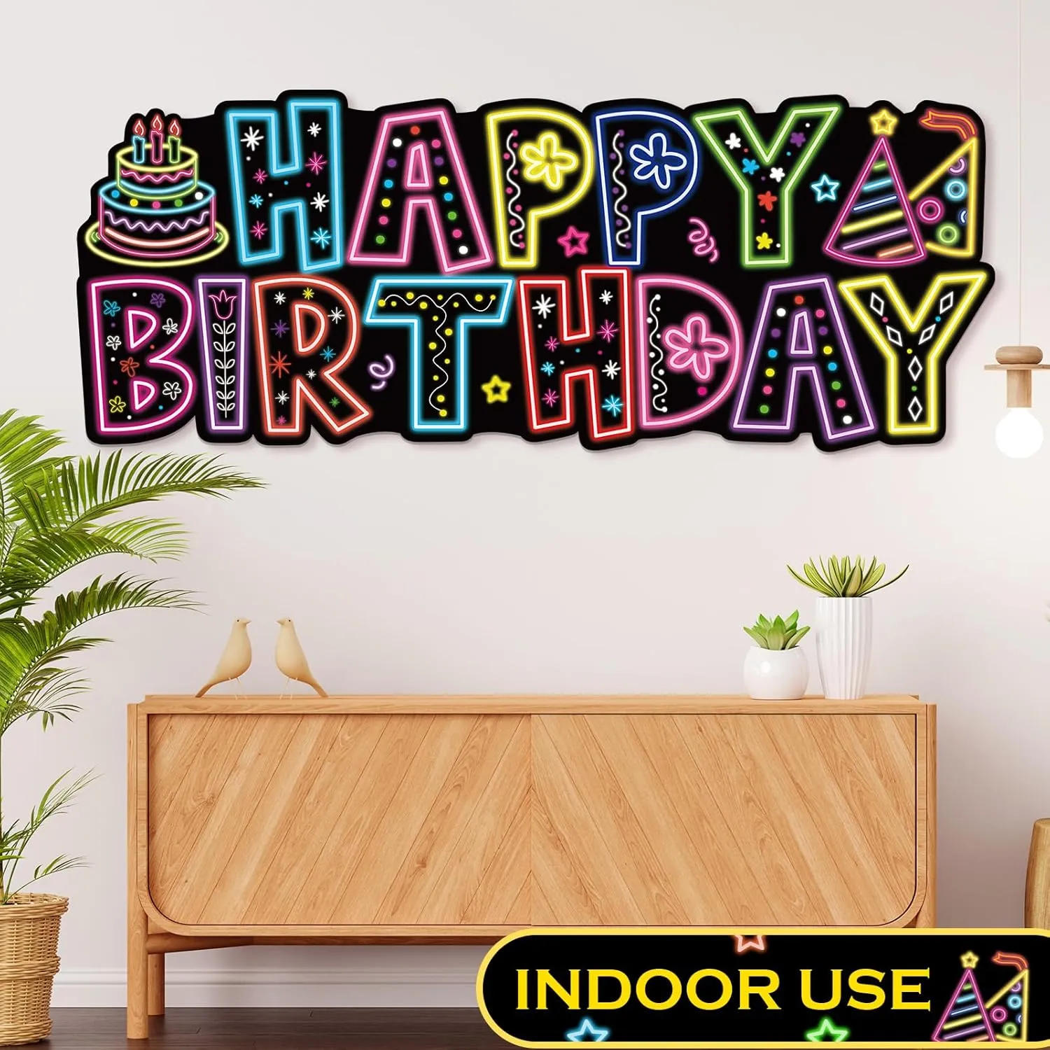 Large Happy Birthday Yard Sign with Stakes, Glow Happy Birthday Decorations Outdoor Lawn Garden Signs with LED Lights for Men Women Boys Girls Birthday Party Supplies Decor Outdoor Indoor Front Home