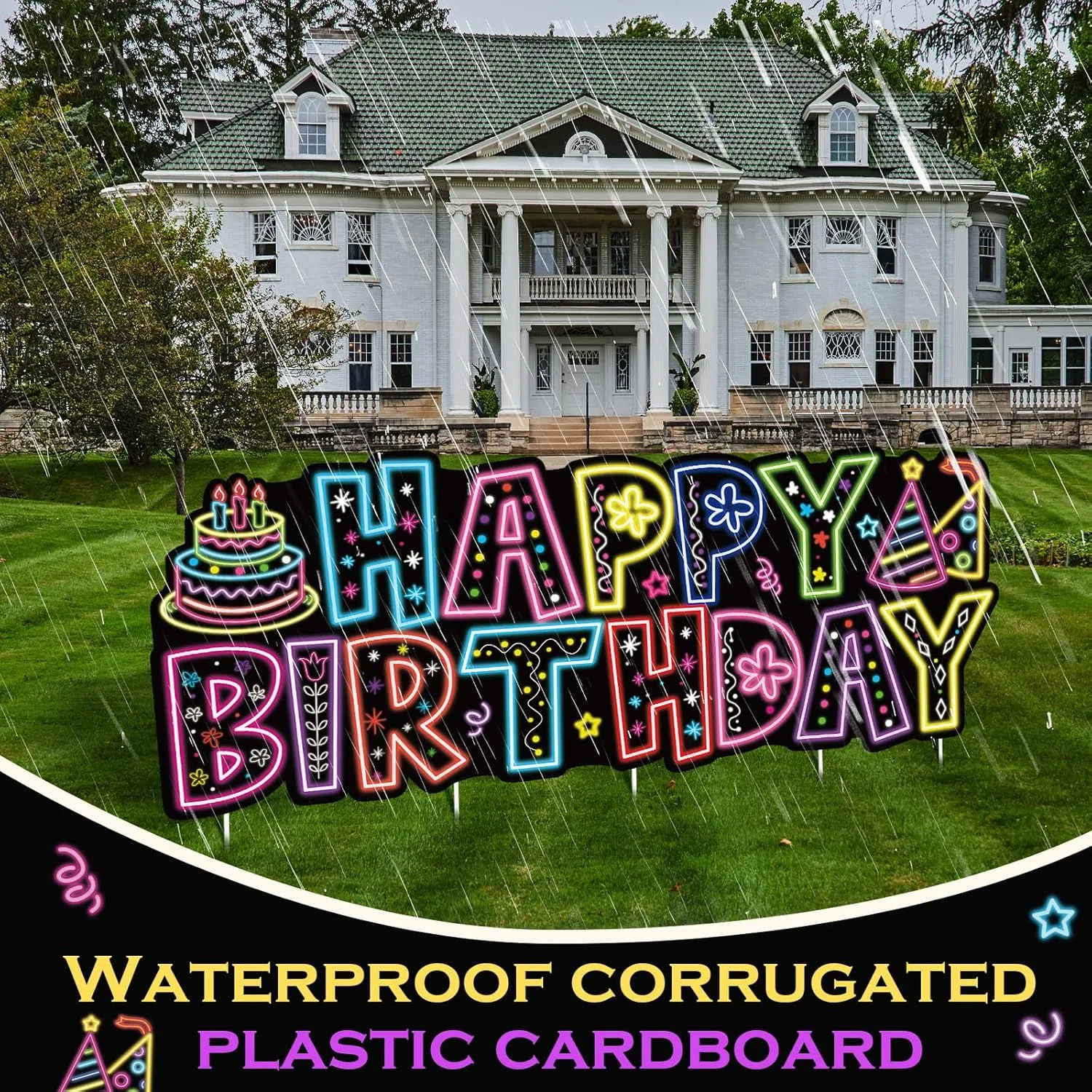 Large Happy Birthday Yard Sign with Stakes, Glow Happy Birthday Decorations Outdoor Lawn Garden Signs with LED Lights for Men Women Boys Girls Birthday Party Supplies Decor Outdoor Indoor Front Home