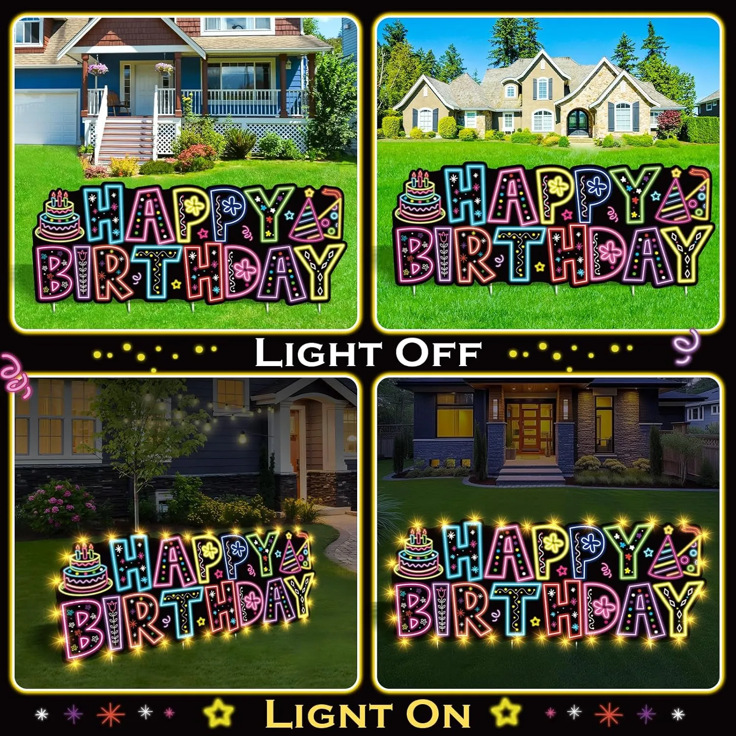 Large Happy Birthday Yard Sign with Stakes, Glow Happy Birthday Decorations Outdoor Lawn Garden Signs with LED Lights for Men Women Boys Girls Birthday Party Supplies Decor Outdoor Indoor Front Home