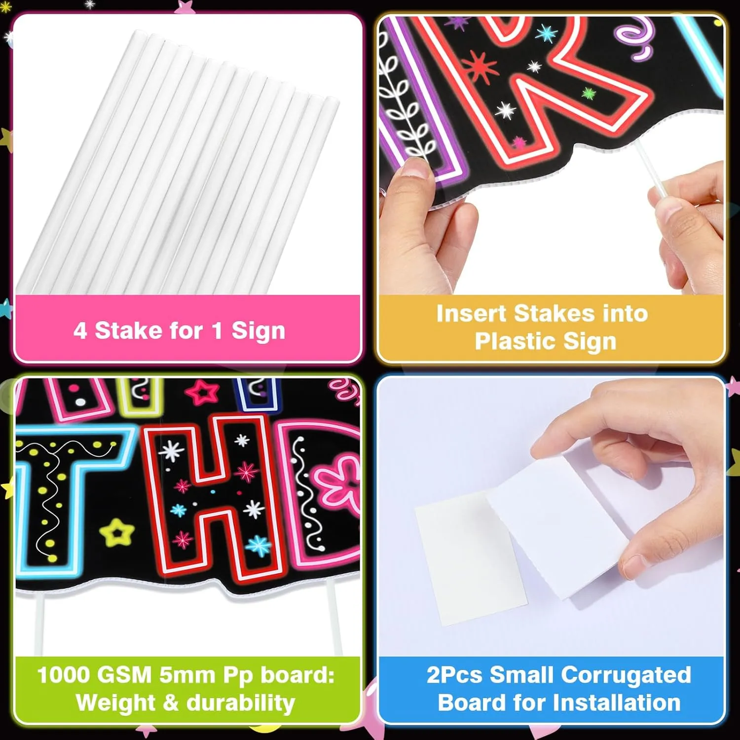 Large Happy Birthday Yard Sign with Stakes, Glow Happy Birthday Decorations Outdoor Lawn Garden Signs with LED Lights for Men Women Boys Girls Birthday Party Supplies Decor Outdoor Indoor Front Home