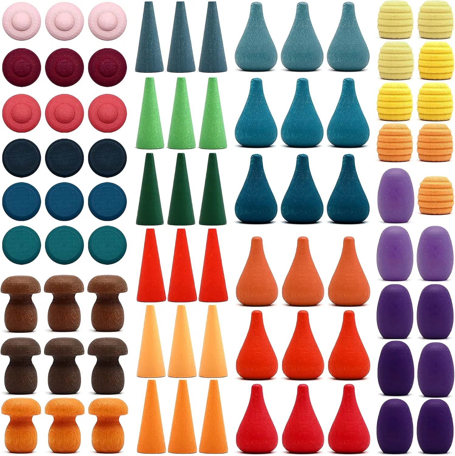 Large Set Full Rainbow Color Style Wooden Loose Parts Sensory Play Toys, Mandala 7 Shapes, 27 Colors, Stacker Nesting Toys Parts(81 PCS)…