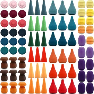 Large Set Full Rainbow Color Style Wooden Loose Parts Sensory Play Toys, Mandala 7 Shapes, 27 Colors, Stacker Nesting Toys Parts(81 PCS)…