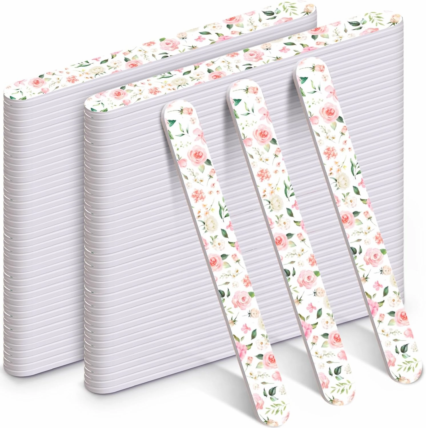 Lasnten 60 Pcs Pink Floral Nail Files Bulk for Women, Wedding Bridal Baby Shower Party Favors, Emery Board for Natural Nails Double Sided 180 Grit Manicure Tool for Employee Teachers Coworkers Gifts