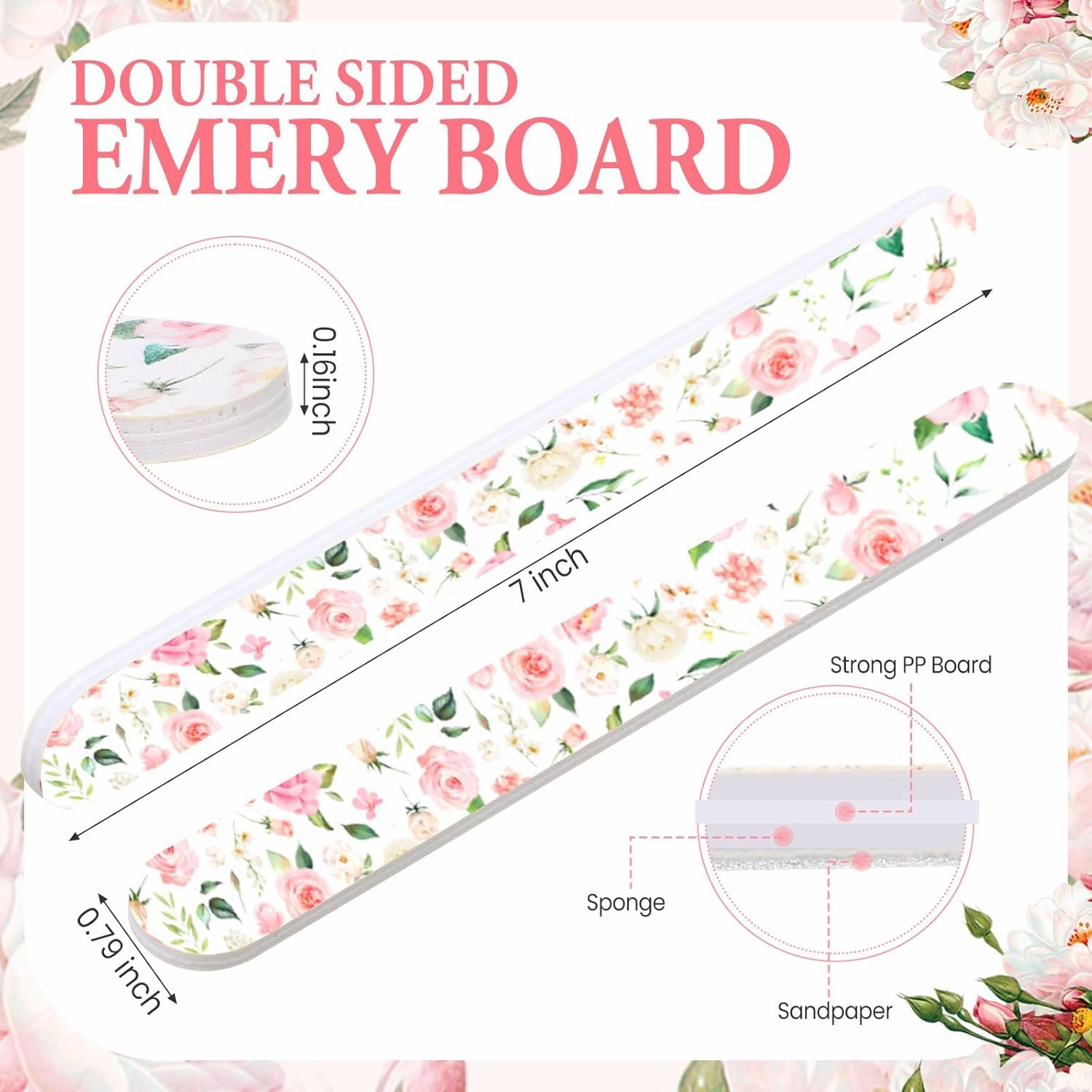 Lasnten 60 Pcs Pink Floral Nail Files Bulk for Women, Wedding Bridal Baby Shower Party Favors, Emery Board for Natural Nails Double Sided 180 Grit Manicure Tool for Employee Teachers Coworkers Gifts