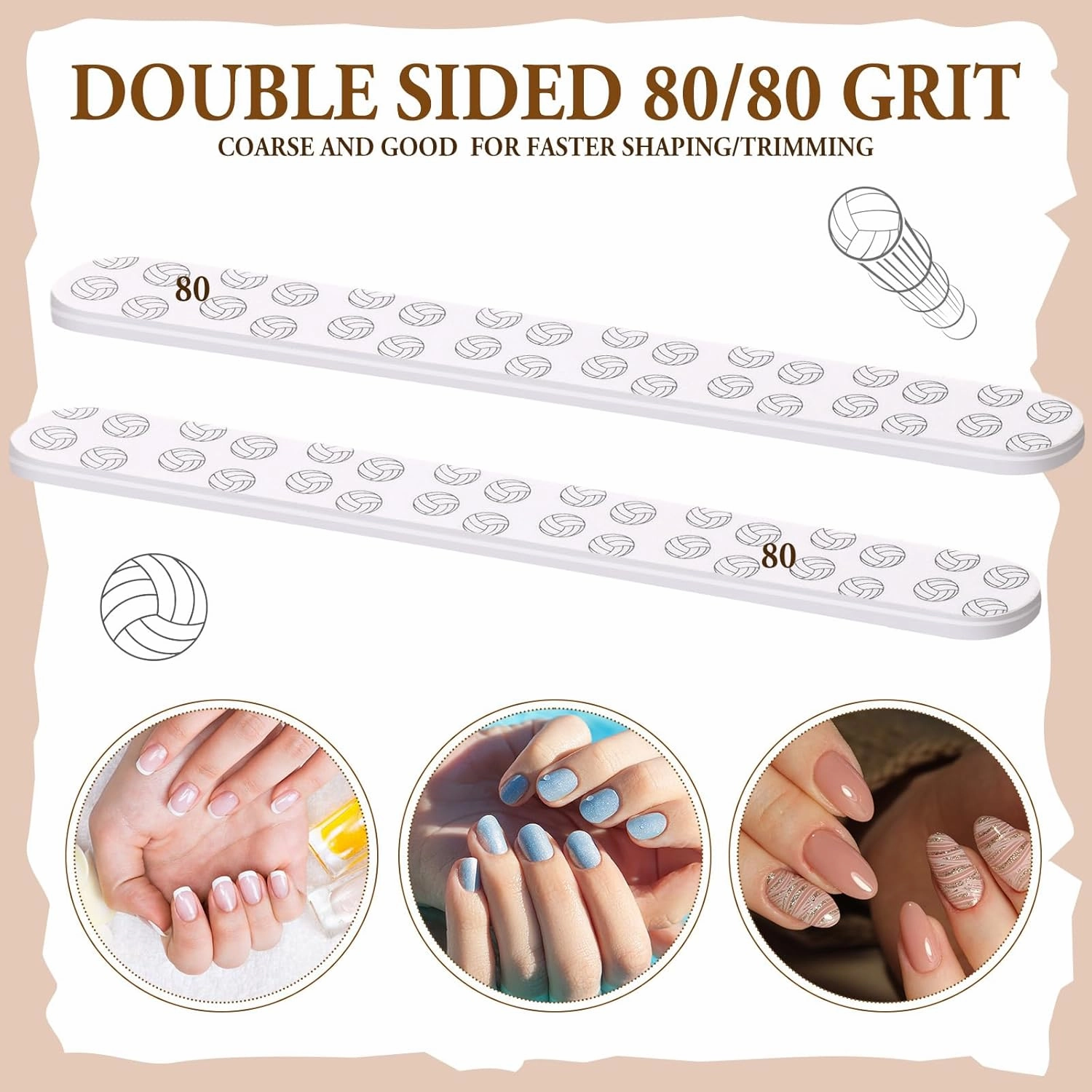 Lasnten 60 Pcs Volleyball Nail Files Bulk Volleyball Party Favors Double Sided 180 Grit Emery Board for Natural Nails Manicure Tool for Sports Lover Team Player Women Gifts