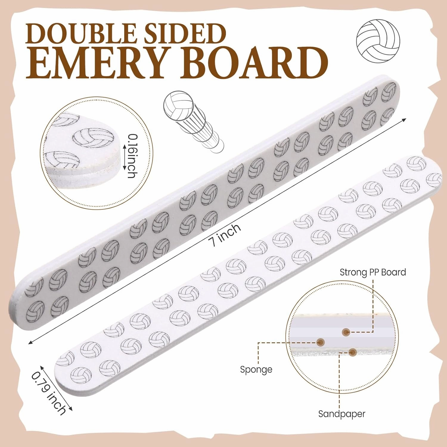 Lasnten 60 Pcs Volleyball Nail Files Bulk Volleyball Party Favors Double Sided 180 Grit Emery Board for Natural Nails Manicure Tool for Sports Lover Team Player Women Gifts