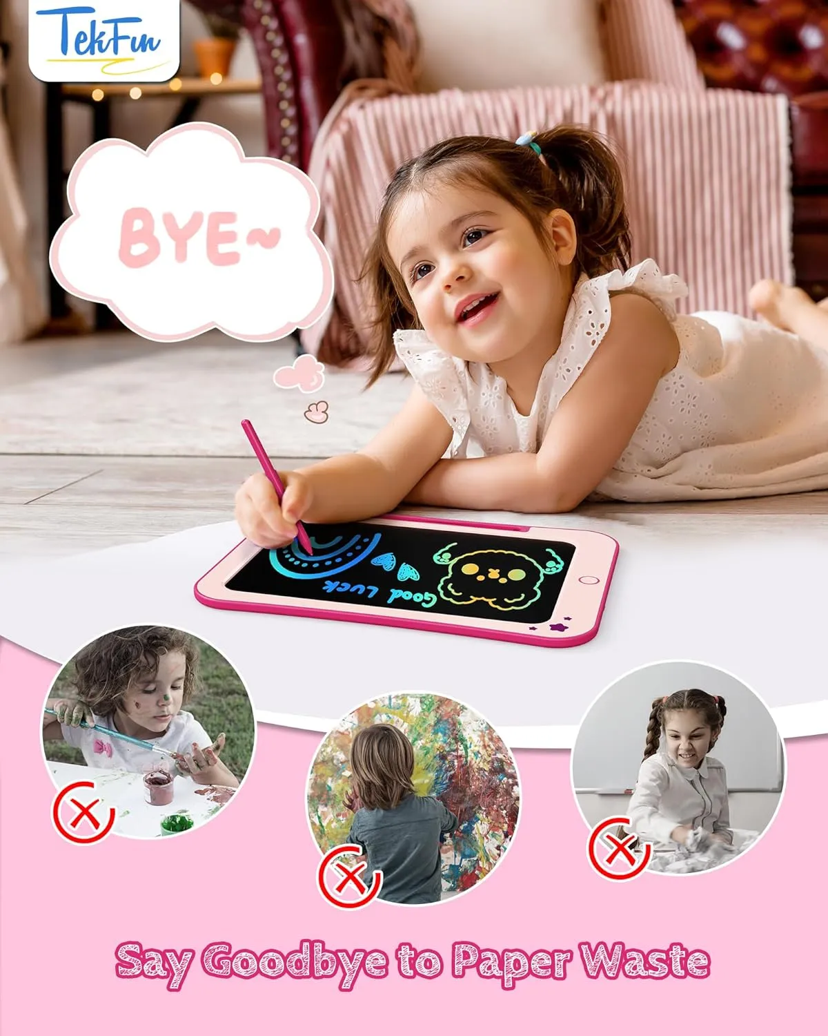 LCD Writing Tablet for Kids, 10inch Toddler Girl Toys Doodle Board, Mess Free Coloring Drawing Board, Preschool Learning Toys,Christmas Birthday Easter Gifts for 3-12 Year Old Girls(Pink)