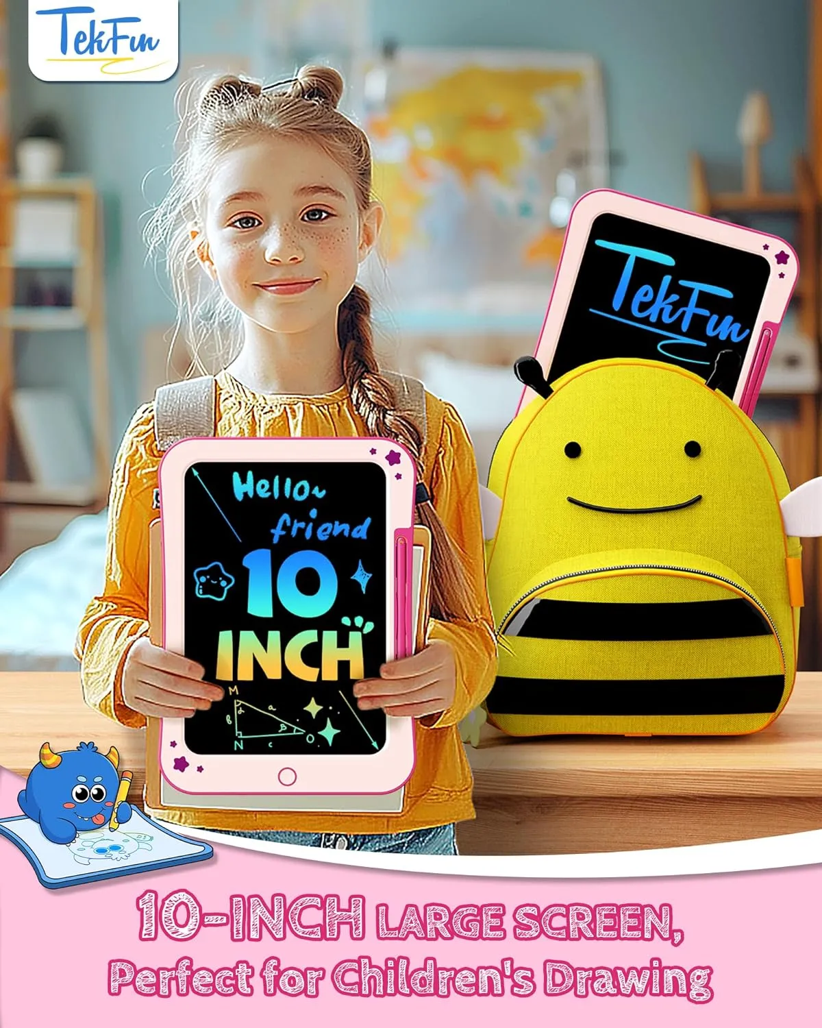 LCD Writing Tablet for Kids, 10inch Toddler Girl Toys Doodle Board, Mess Free Coloring Drawing Board, Preschool Learning Toys,Christmas Birthday Easter Gifts for 3-12 Year Old Girls(Pink)