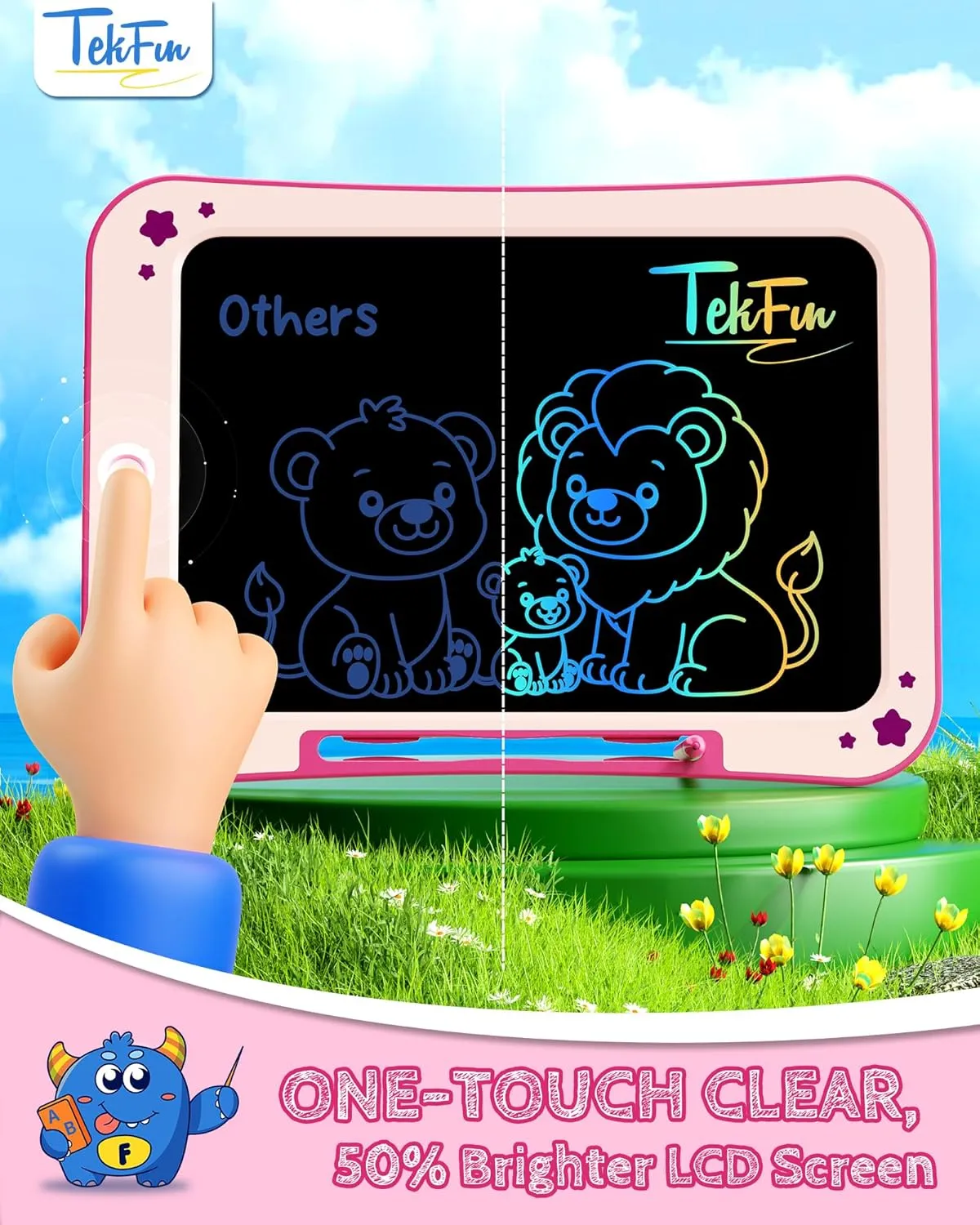 LCD Writing Tablet for Kids, 10inch Toddler Girl Toys Doodle Board, Mess Free Coloring Drawing Board, Preschool Learning Toys,Christmas Birthday Easter Gifts for 3-12 Year Old Girls(Pink)