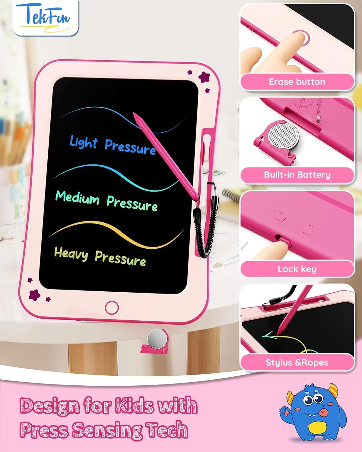 LCD Writing Tablet for Kids, 10inch Toddler Girl Toys Doodle Board, Mess Free Coloring Drawing Board, Preschool Learning Toys,Christmas Birthday Easter Gifts for 3-12 Year Old Girls(Pink)