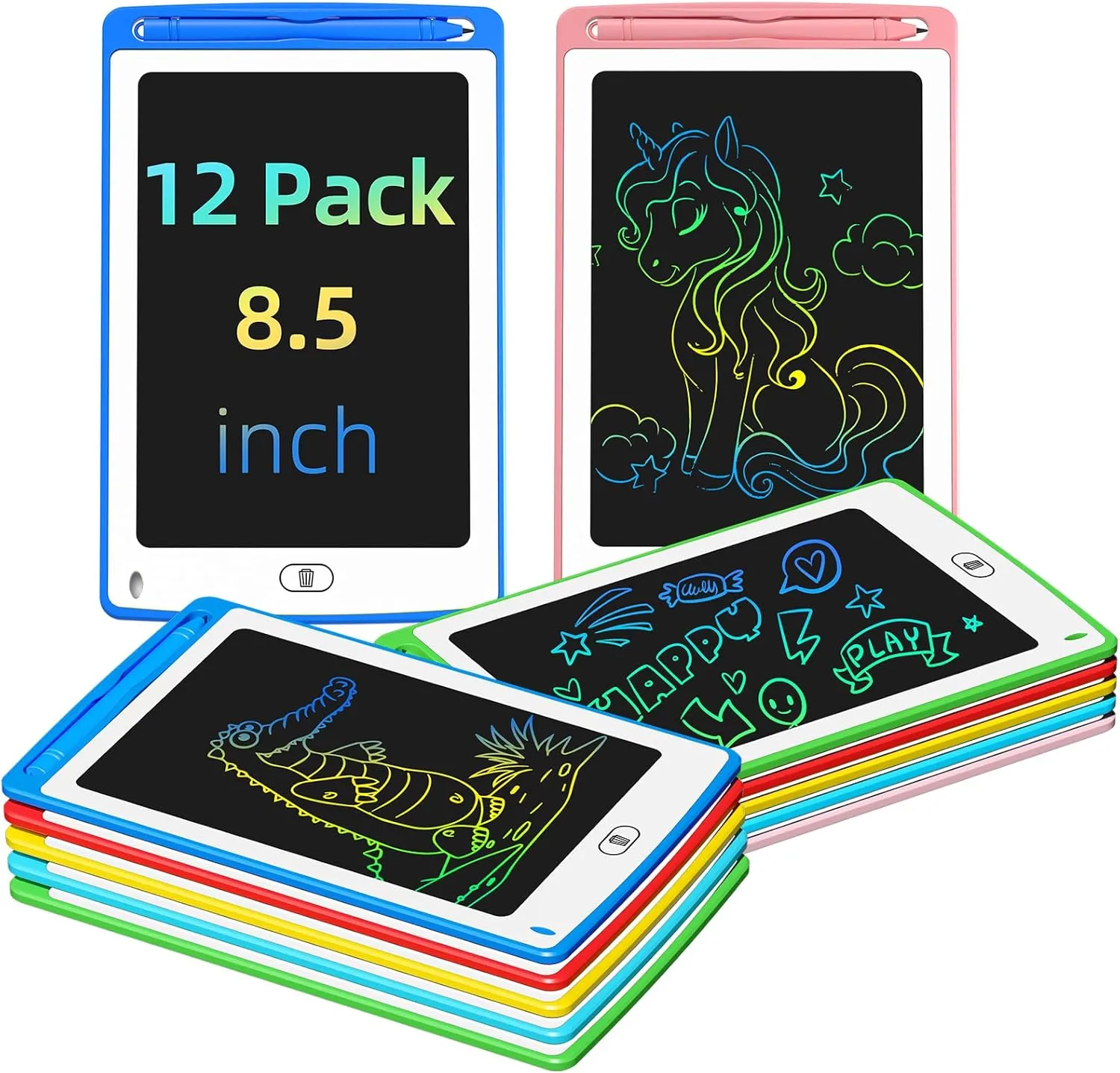LCD Writing Tablet for Kids, 8.5 Inch Colorful Doodle Board Drawing Tablet, Educational Learning Toys Birthday Gifts for Boys Girls Age 3 4 5 6 7 8 (12 Pack)