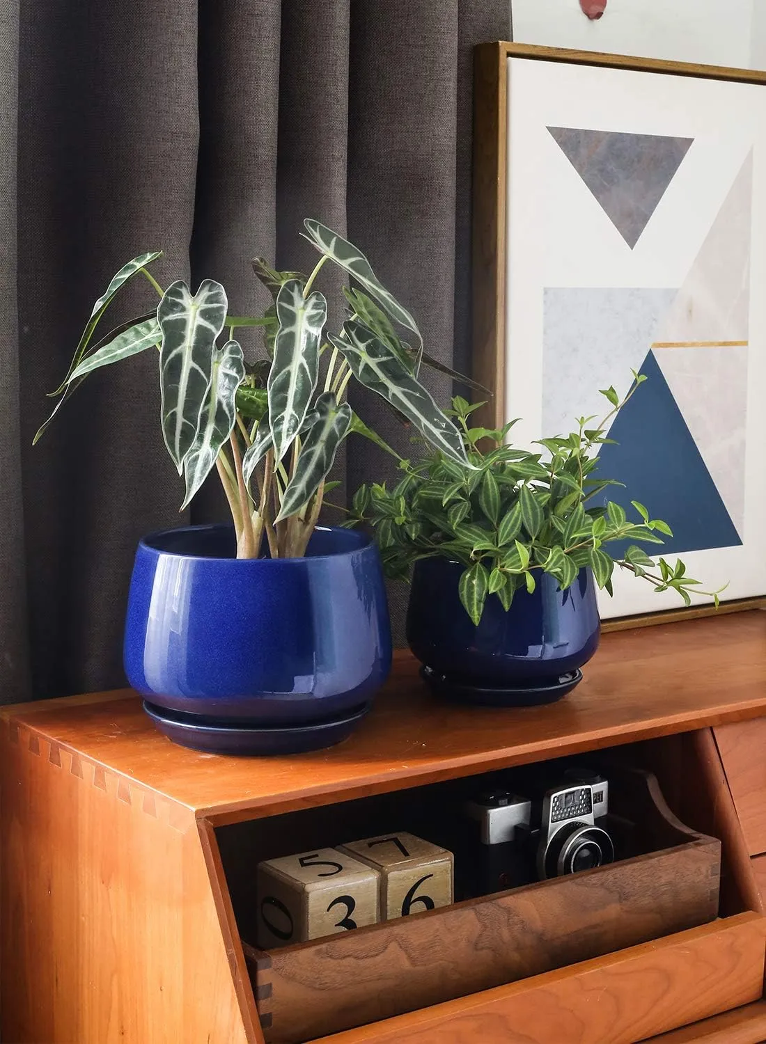 LE TAUCI Plant Pots, 4.1 5.1 6.5 inch, Set of 3, Ceramic Planters with Drainage Hole and Saucer, Indoor Flower Pot with Hole Mesh Pad, Gifts for Mom, Sapphire Blue