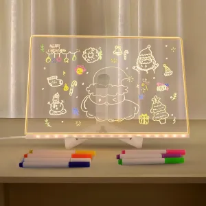 LED Notepad with 7 Color Pens, Colored LED Notepad, Glowing Acrylic Dry Erase Board, Erasable Acrylic Notepad with Light, Colored Notepad with Adjustable Board (11.8 X 7.9 Inch)