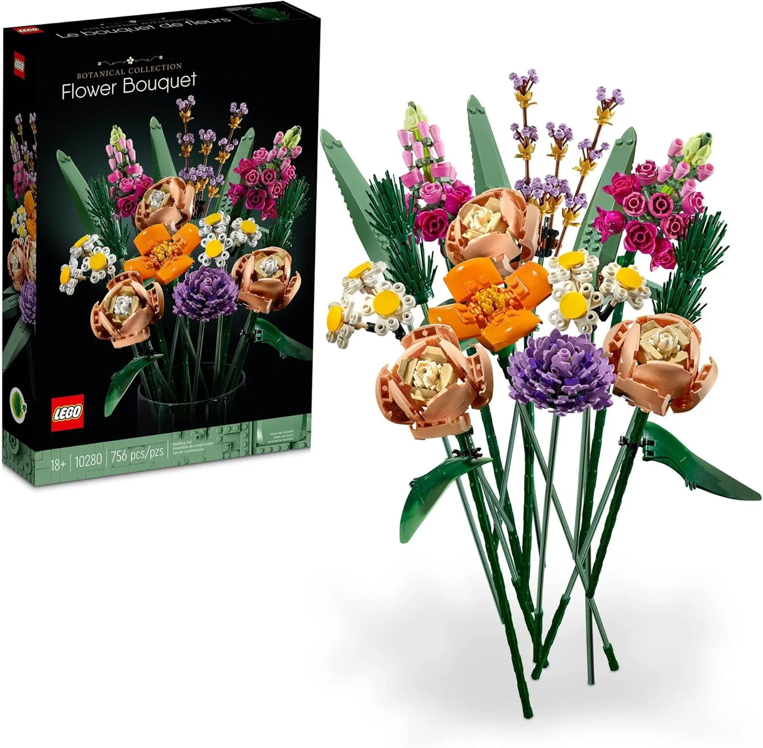 LEGO Icons Flower Bouquet Building Set - Artificial Flowers for Decoration for Home and Display, Ages 18  - Gift for Mother's Day - Small Fake Flowers for Table, Desk, Office - 10280