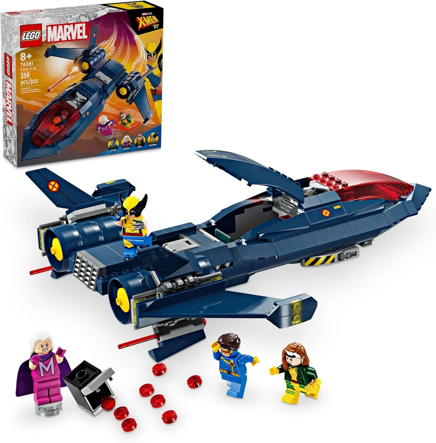 LEGO Marvel X-Men X-Jet Toy - Building Toy from X-Men '97 for Boys & Girls, Ages 8  - Model Kit for Display and Play with 4 Minifigures - Gift Idea for Marvel Fans - 76281