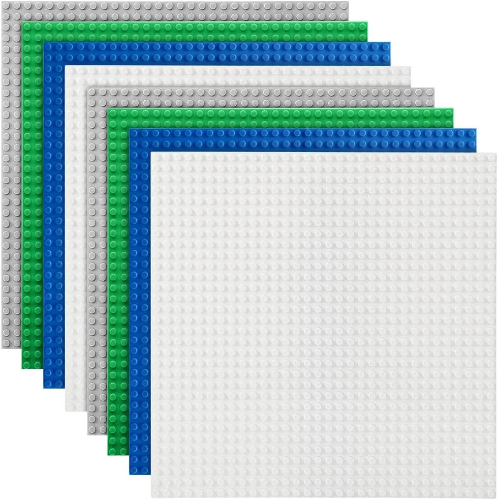 Lekebaby 8 Pack Classic Baseplates Building Base for Building Bricks, 10" x 10" Building Boards - 100% Compatible with Major Brands, Green/Grey/Blue/White