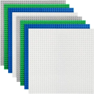 Lekebaby 8 Pack Classic Baseplates Building Base for Building Bricks, 10" x 10" Building Boards - 100% Compatible with Major Brands, Green/Grey/Blue/White