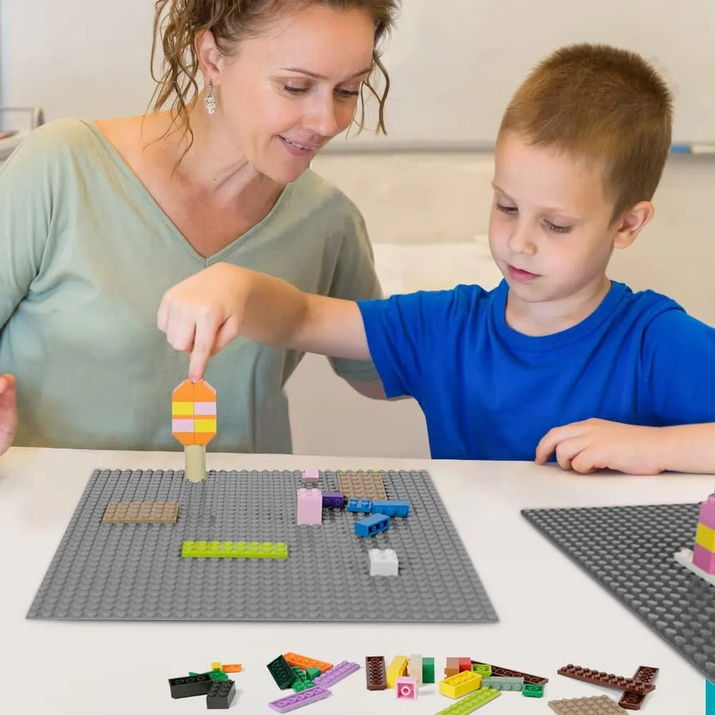 Lekebaby 8 Pack Classic Baseplates Building Base for Building Bricks, 10" x 10" Building Boards - 100% Compatible with Major Brands, Green/Grey/Blue/White