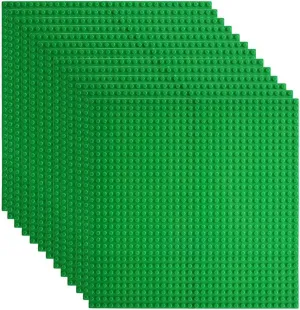Lekebaby Classic Baseplates Building Base for Building Bricks 100% Compatible with Major Brands-Baseplate 10" x 10", Pack of 12, Green