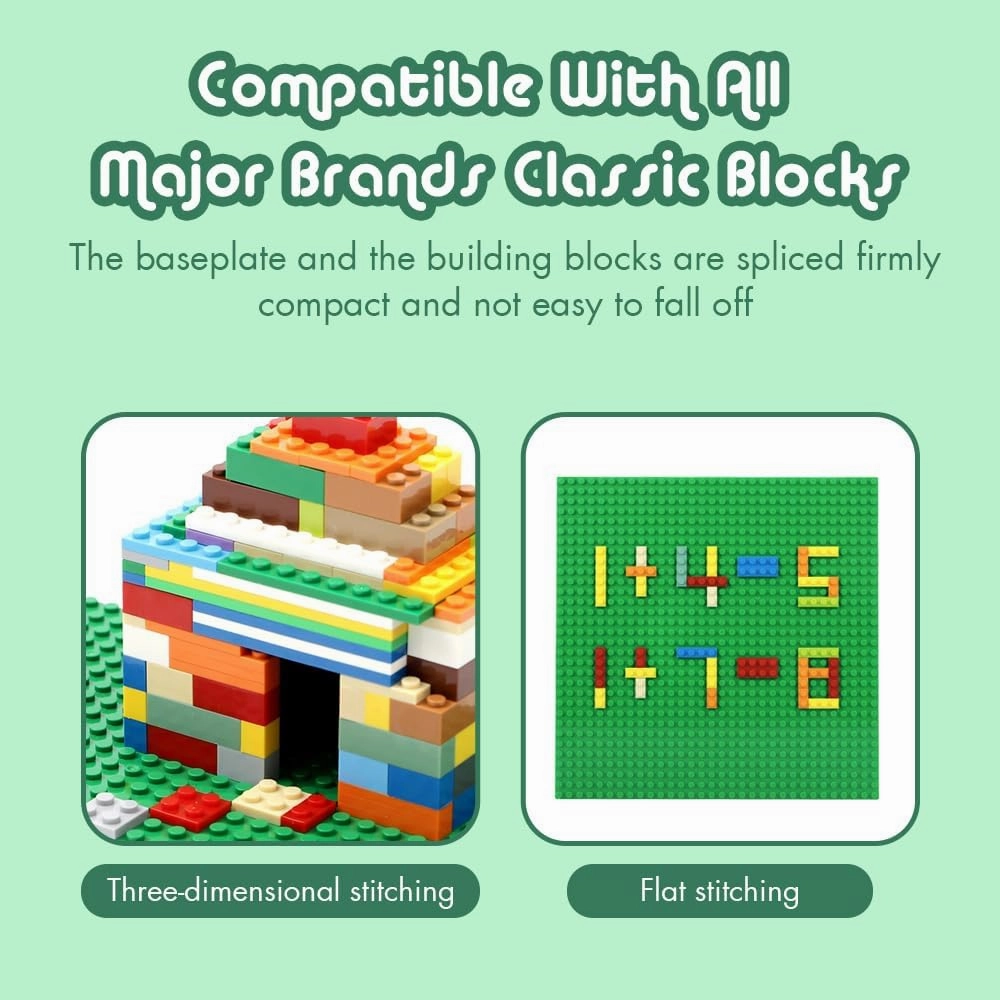 Lekebaby 12 Packs Classic Baseplates Building Base Plates for Building Bricks, 100% Compatible with Major Brands Baseplates, 10" x 10" (Blue/Green/Sand/Black/White/Grey)