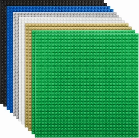Lekebaby 12 Packs Classic Baseplates Building Base Plates for Building Bricks, 100% Compatible with Major Brands Baseplates, 10" x 10" (Blue/Green/Sand/Black/White/Grey)