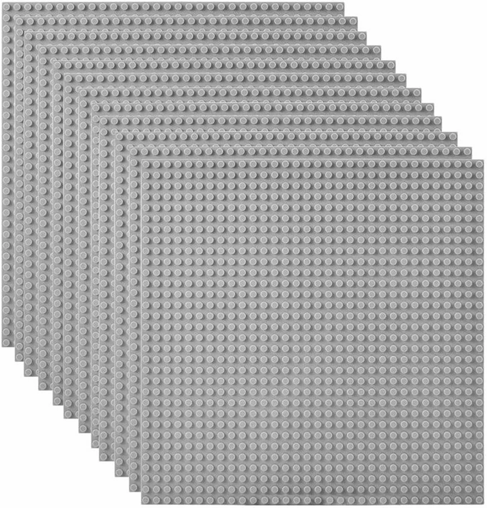 Lekebaby Classic Baseplates Building Base Plates for Building Bricks 100% Compatible with Major Brands-Baseplates 10" x 10", Pack of 12-Grey