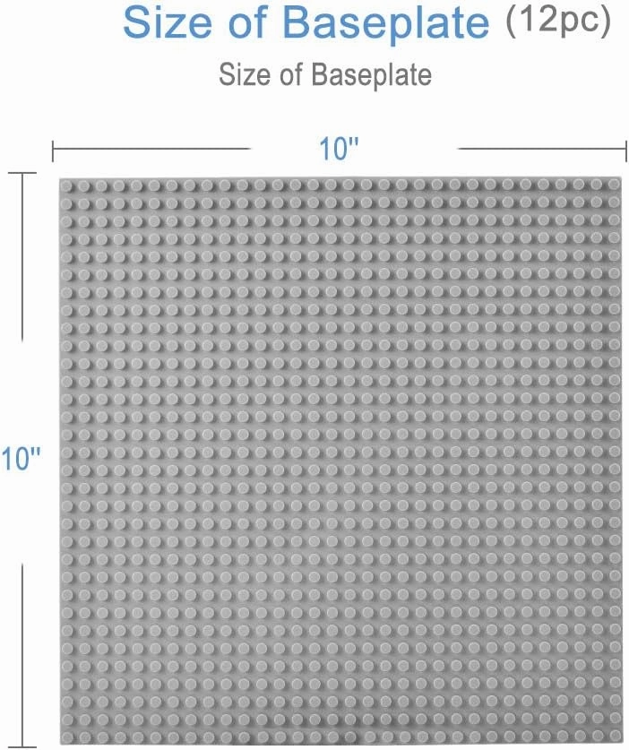 Lekebaby Classic Baseplates Building Base Plates for Building Bricks 100% Compatible with Major Brands-Baseplates 10" x 10", Pack of 12-Grey