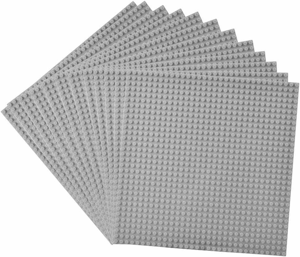 Lekebaby Classic Baseplates Building Base Plates for Building Bricks 100% Compatible with Major Brands-Baseplates 10" x 10", Pack of 12-Grey
