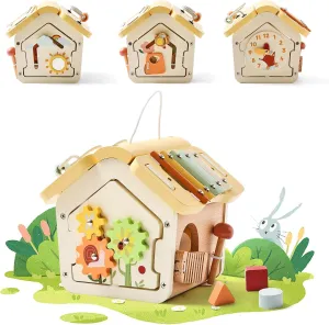 let's make Wooden Activity Cube 10-in-1 Montessori Toys Multi-Functional House Educational Toys Sensory Learning Activity Cube for Toddlers Babies 1st Birthday Gift